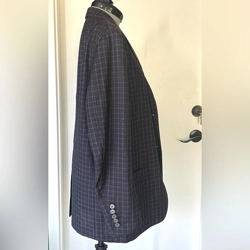 GUCCI Checkered wool Blazer with red stitch trim, blue/red, IT48R, (38R US), GUC - Picture 10 of 15